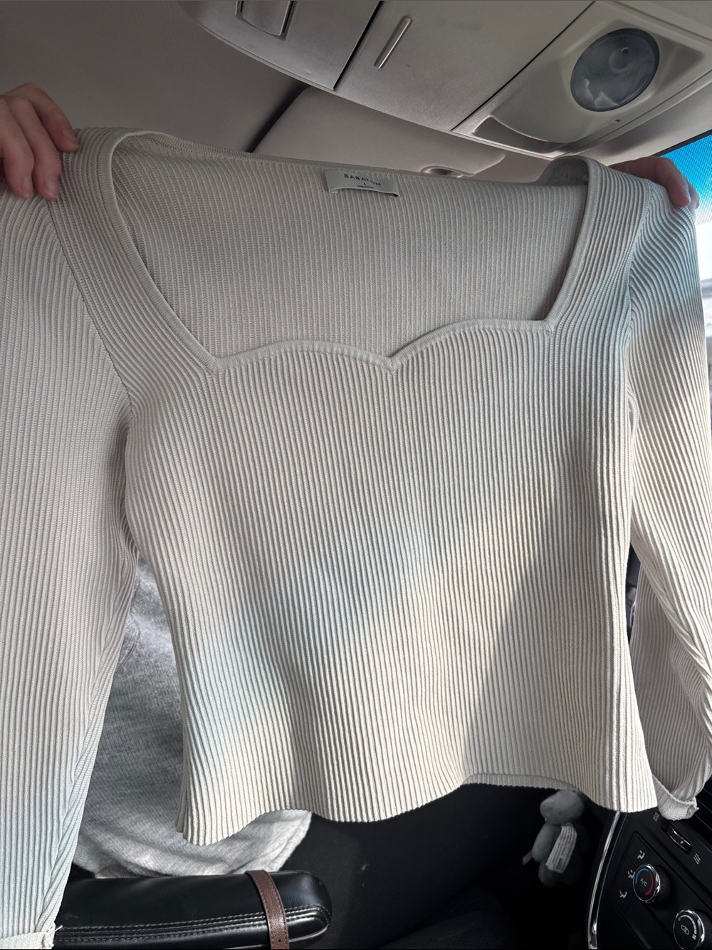 Babaton Ribbed Square Neck Long Sleeve Top in Cream